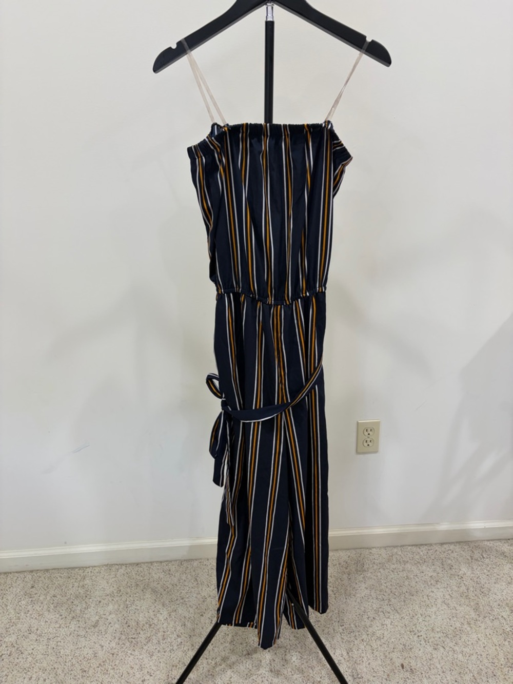 Navy Striped Spaghetti Strap Jumpsuit